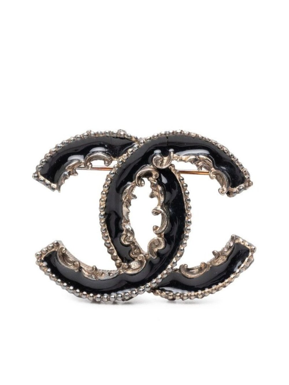 Chanel 13K CC Logo Brooch 13 Gold Black Metal Resin